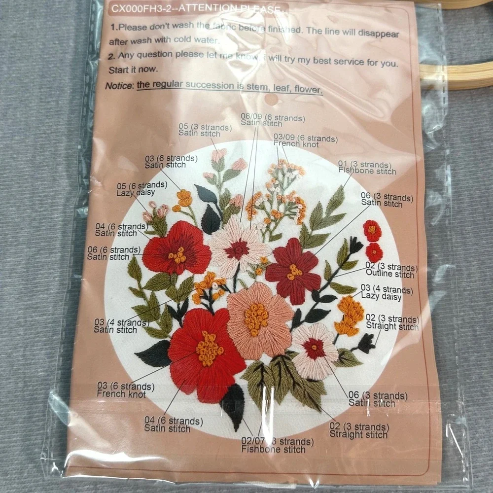 Embroidery Starter Kits Floral Pattern Embroidery Hoops Set of 2 Preprinted Vtg